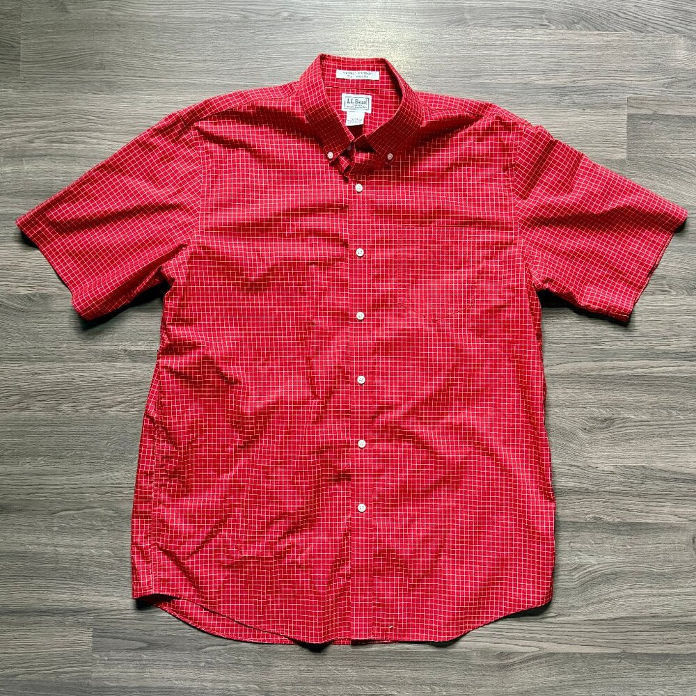 L.L. Bean Men's Wrinkle-Free Kennebunk Sport Short Sleeve Shirt - Red